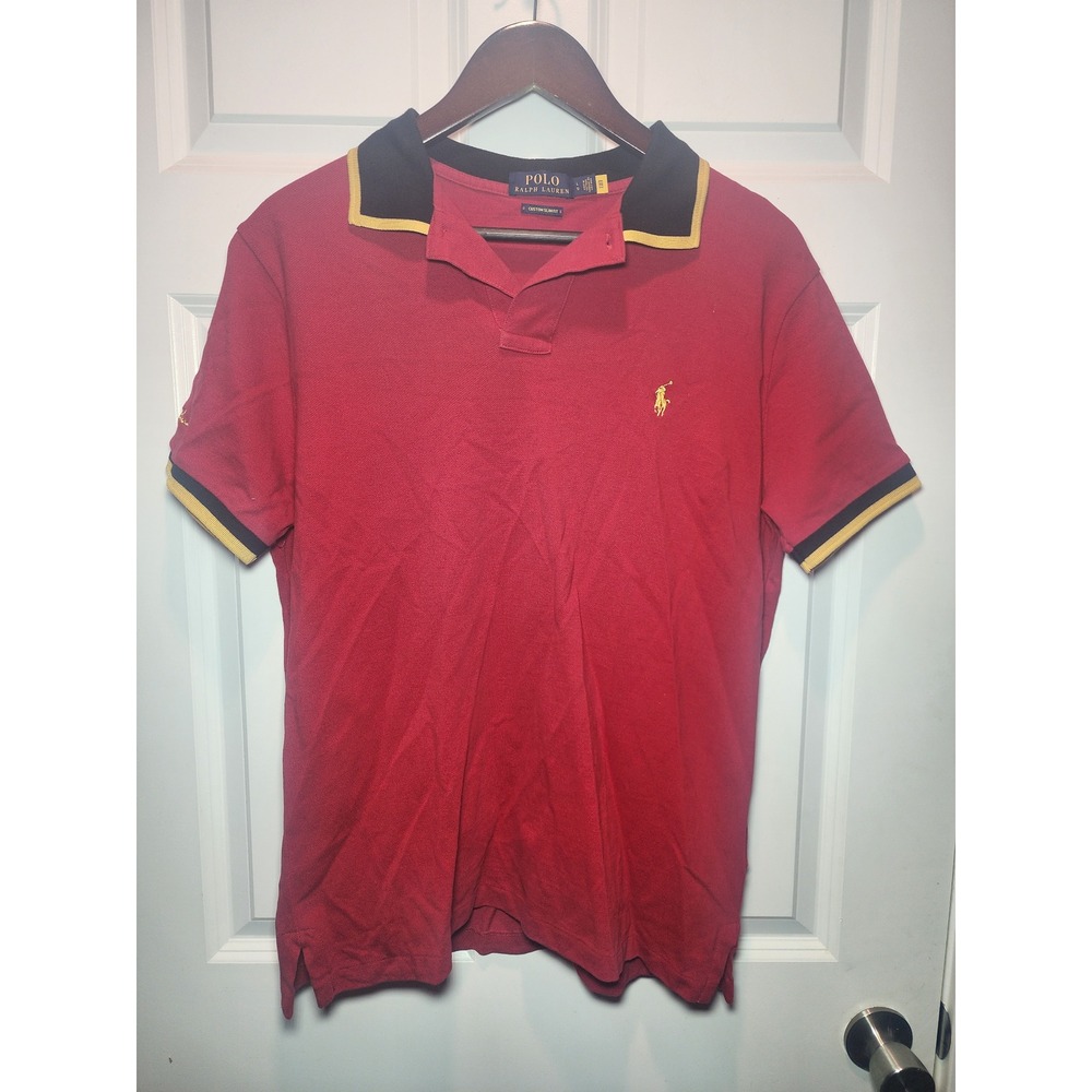 Polo Ralph Lauren Mens Custom Slim Fit Polo Shirt Red Black Yellow Large